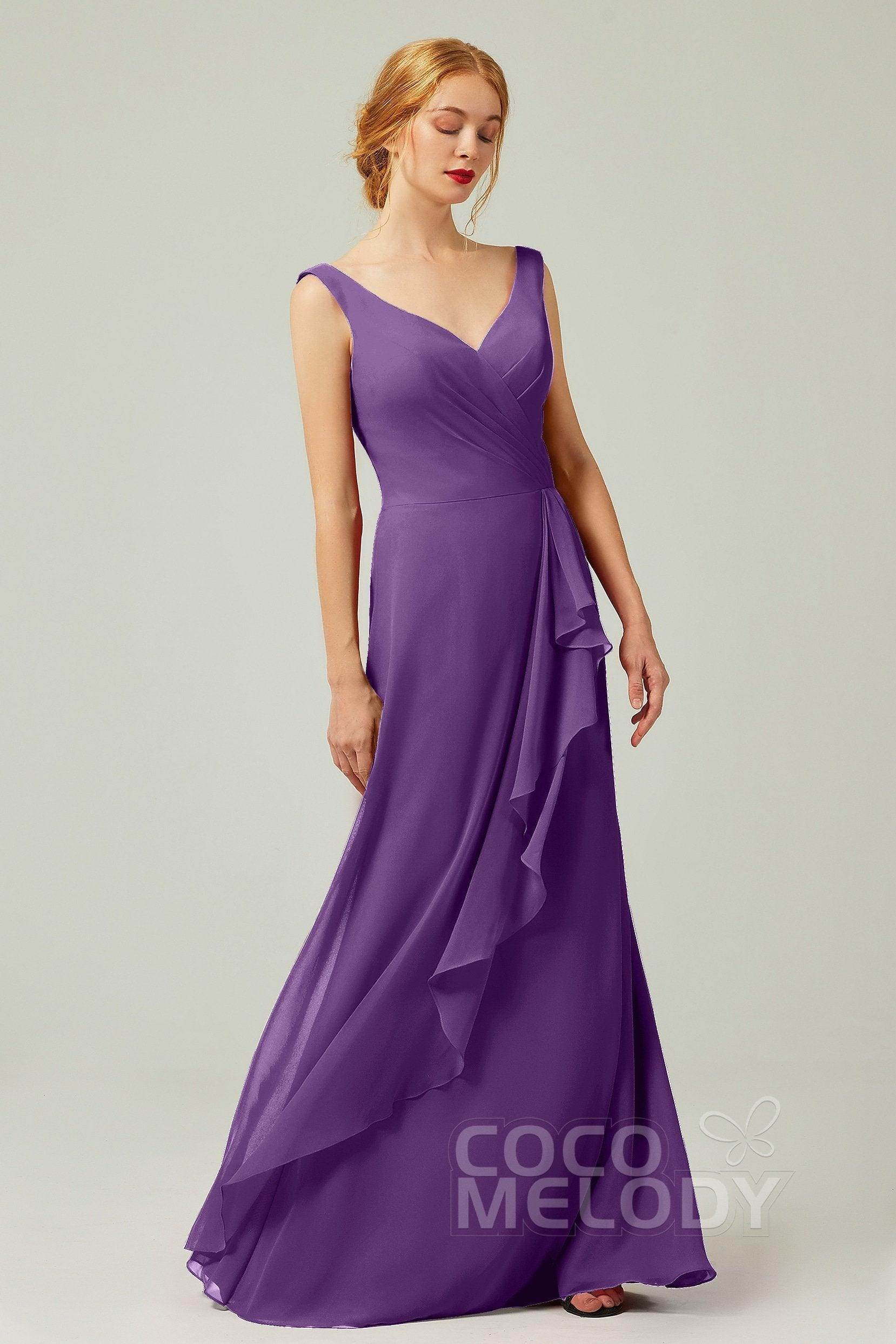 Sheath-Column Floor Length Chiffon Bridesmaid Dress Formal Dresses CB0344PS - COCOMELODY